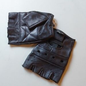 Men's Black Leather Fingerless Gloves Biker Motorcycle Riding  New Sz.Large